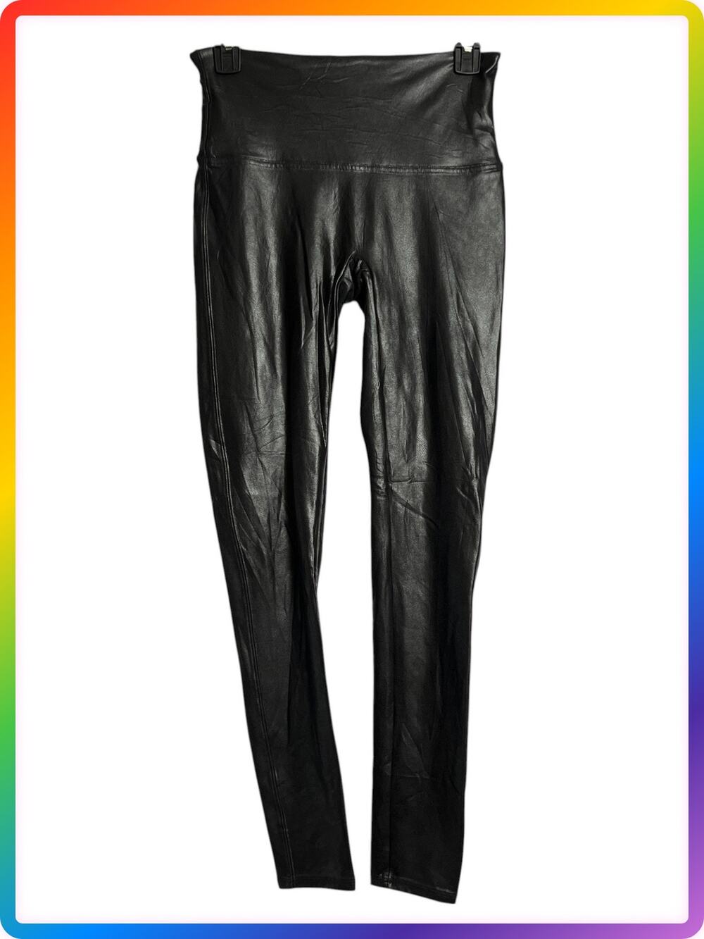 SPANX Faux Leather High Rise Leggings Size L Black Contour Yoga Pants Athletic